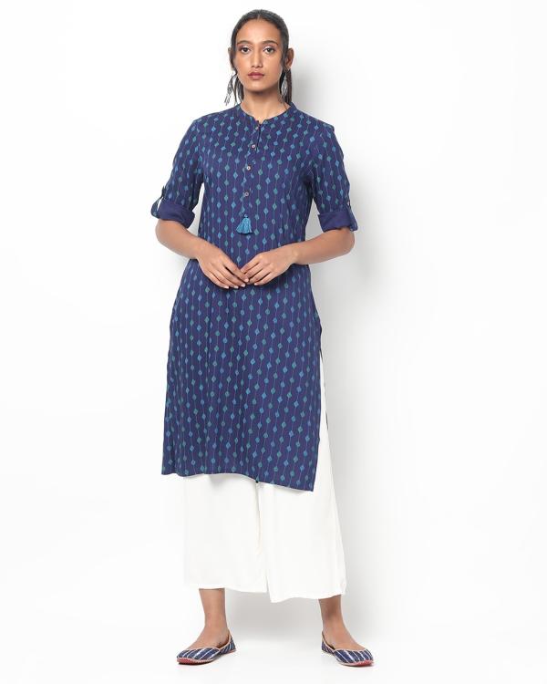Printed Straight Kurta with Mandarin Collar JioMart