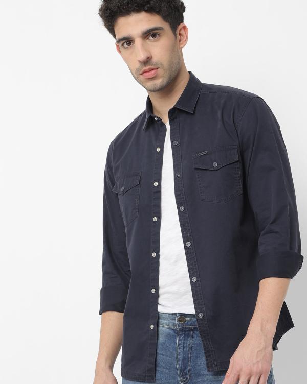 Slim Fit Shirt with Buttoned Flap Pockets JioMart