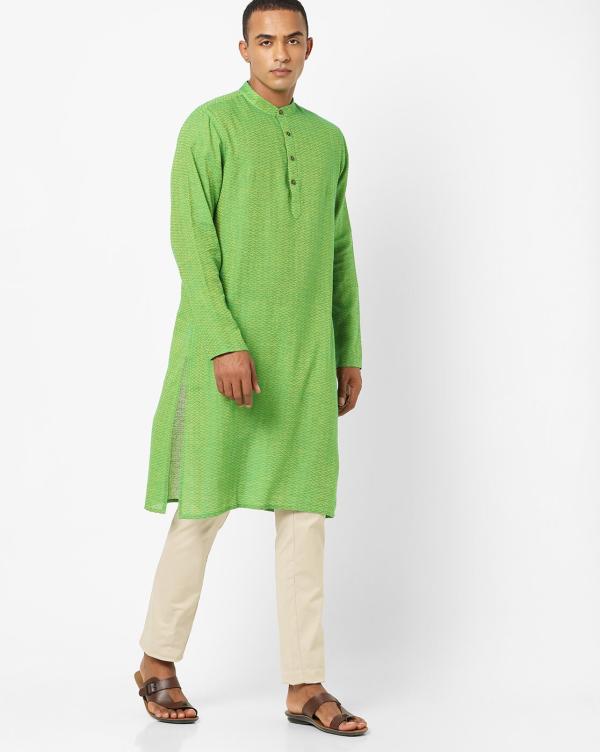 Slim Fit Cotton Kurta with Mandarin Collar JioMart