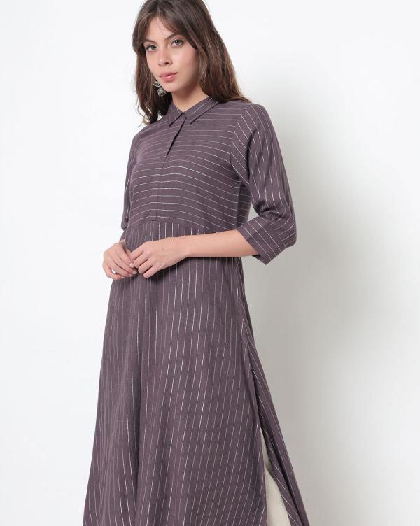 Striped Straight Kurta with Spread Collar JioMart
