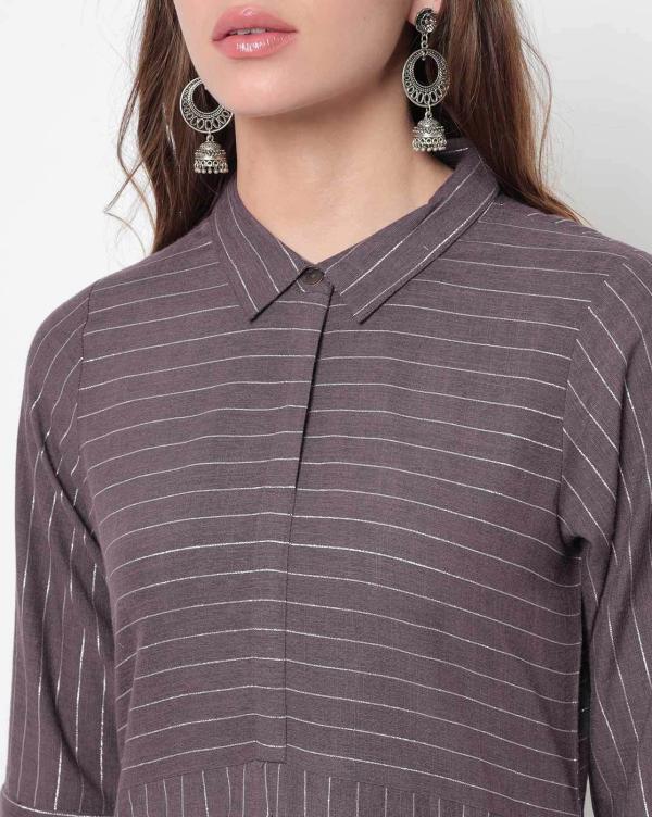 Striped Straight Kurta with Spread Collar JioMart