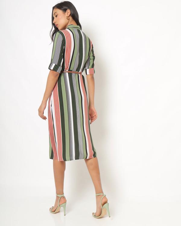 Striped Shirt Dress with Waist Belt JioMart