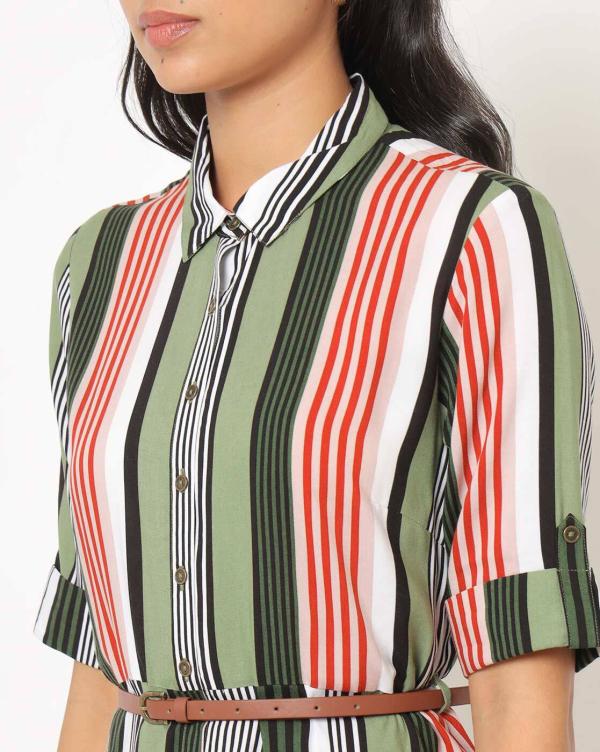 Striped Shirt Dress with Waist Belt JioMart