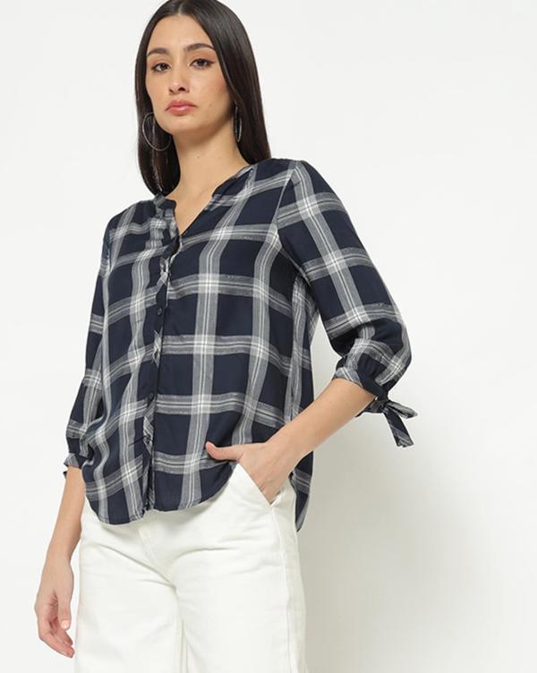 checked shirt with tie up