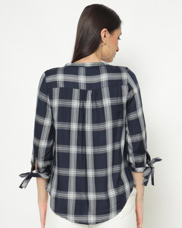 checked shirt with tie up