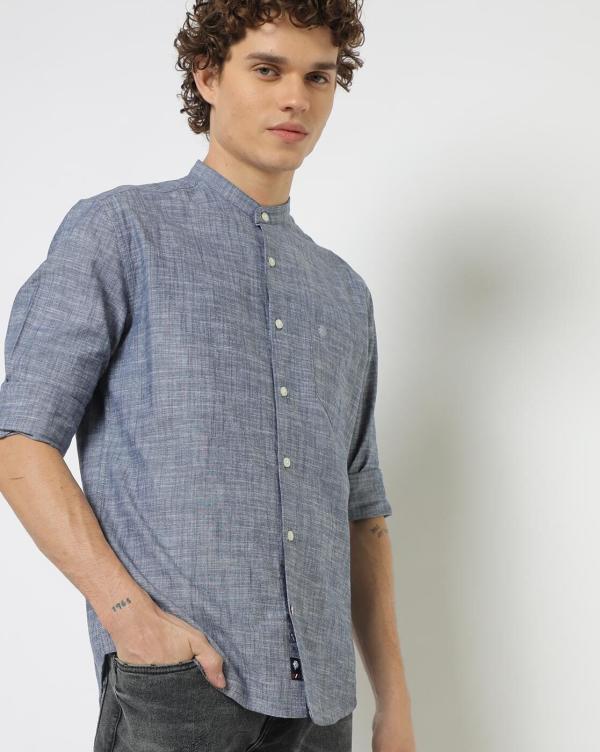 Heathered Slim Fit Shirt with Patch Pocket JioMart