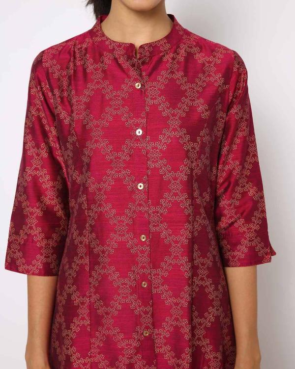 Floral Print Straight Kurta with Band Collar JioMart