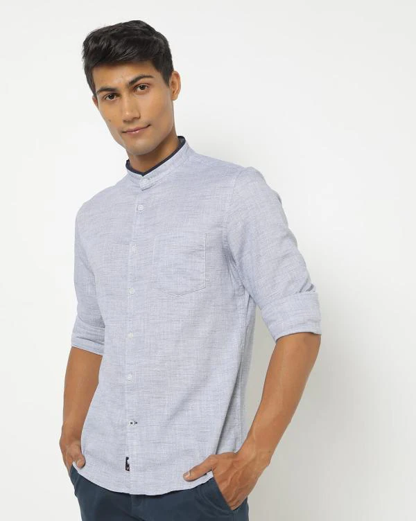 Slim Fit Band Collar Shirt JioMart