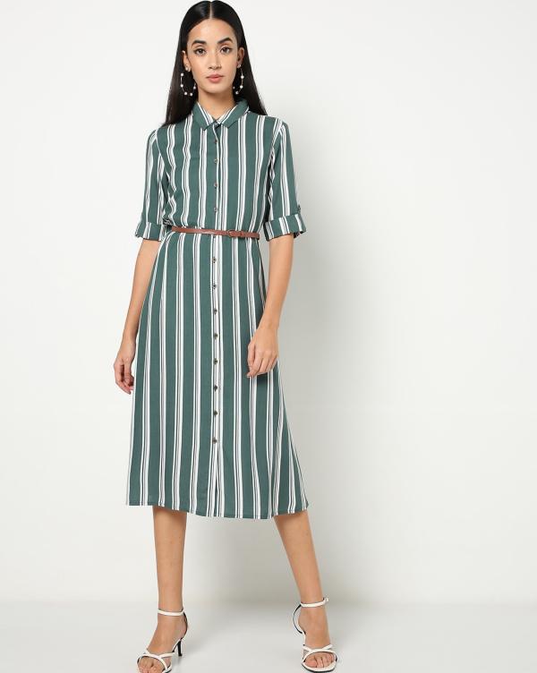 Striped Shirt Dress with Waist Belt JioMart