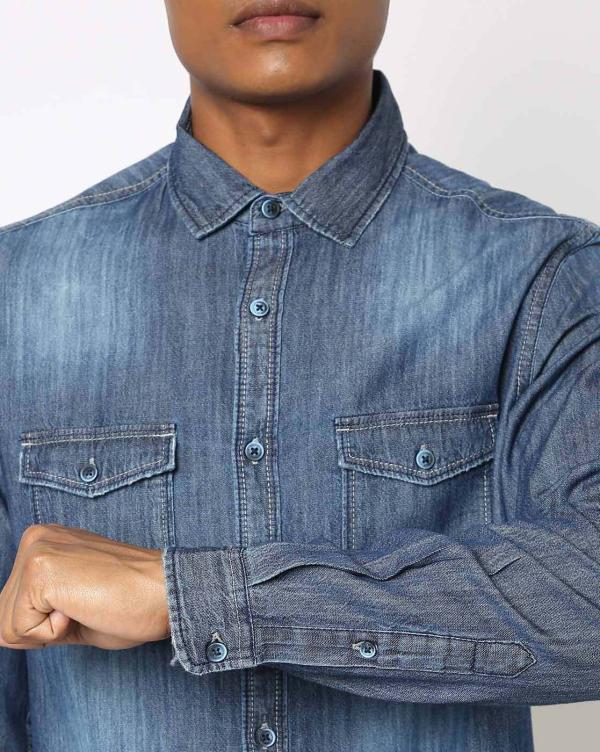 Washed Slim Fit Denim Shirt JioMart
