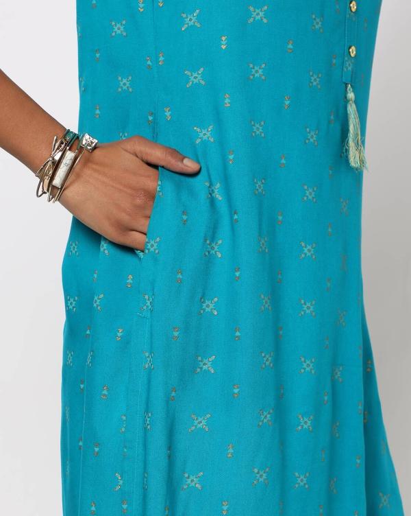 Printed Straight Kurta with Mandarin Collar JioMart