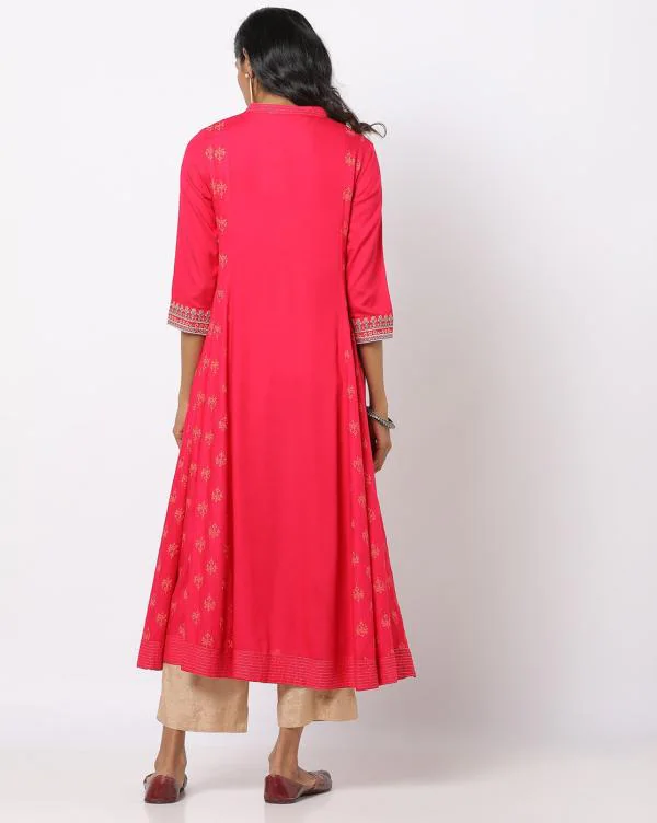 Floral Print Flared Kurta with Embroidery JioMart