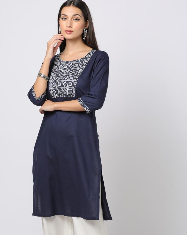 Straight Kurta with Contrast Yoke JioMart