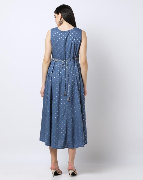Embroidered Flared Dress with Belt JioMart