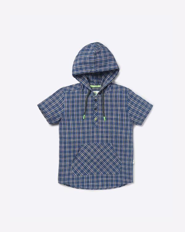 Hooded Checked Shirt with Kangaroo Pocket JioMart