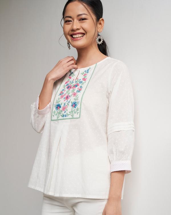 SwissDot Tunic with Embroidered Yoke JioMart