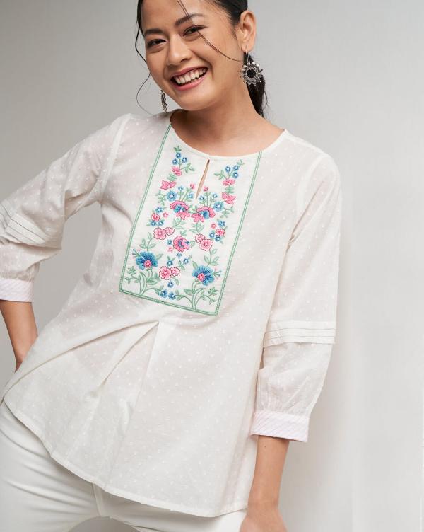 SwissDot Tunic with Embroidered Yoke JioMart