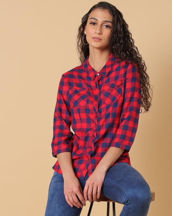 Checked Slim Fit Shirt with Flap Pockets JioMart