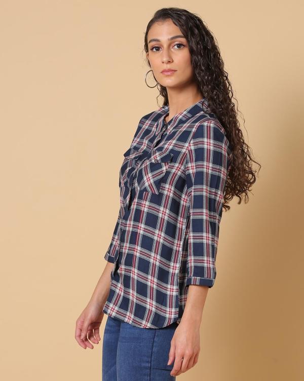 Checked Slim Fit Shirt with Flap Pockets JioMart