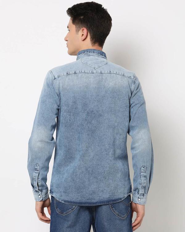 Washed Denim Shirt with Flap Pockets JioMart