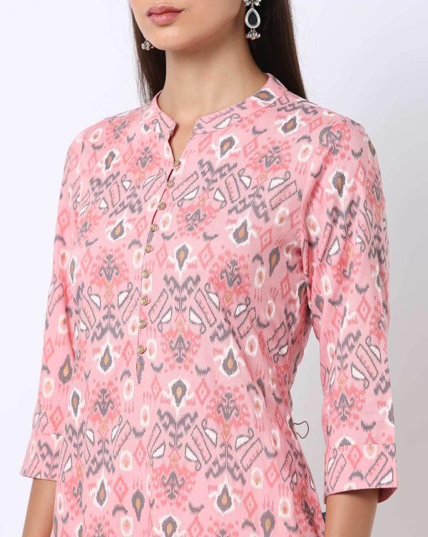 Ikat Print Straight Kurta with Mandarin Collar JioMart