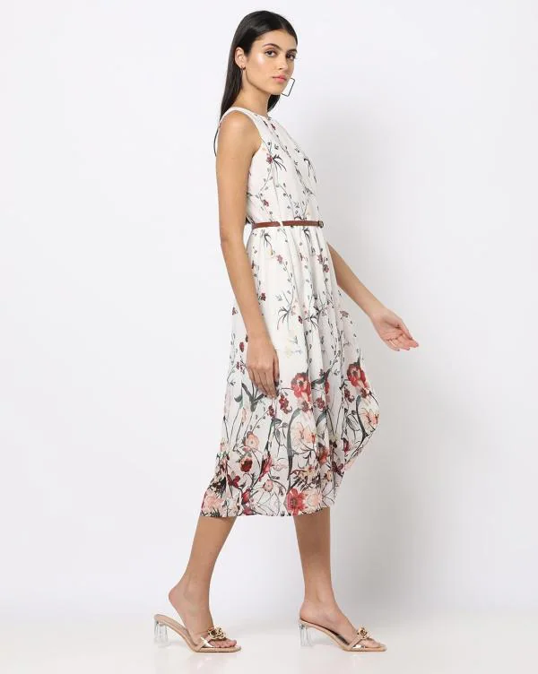 Floral Print Fit & Flare Dress - JioMart