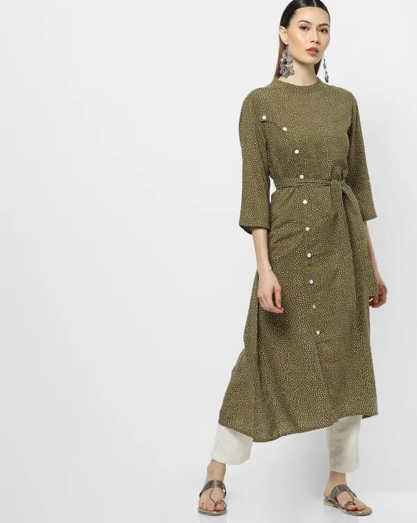 Printed Aline Kurta with Fabric Belt JioMart