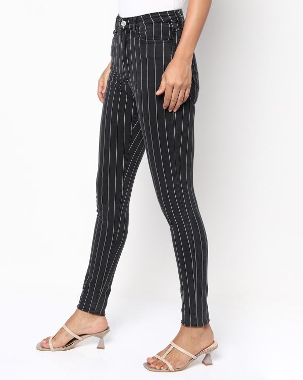 Striped HighRise Skinny Fit Pants JioMart