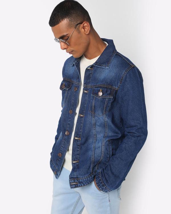 Washed Full Sleeves Trucker Jacket with Buttoned Flap Pockets JioMart