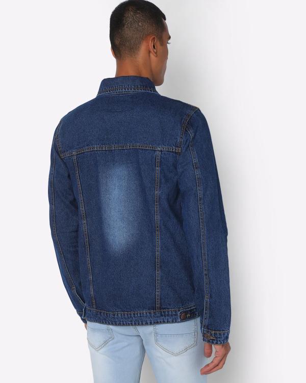 Washed Full Sleeves Trucker Jacket with Buttoned Flap Pockets JioMart