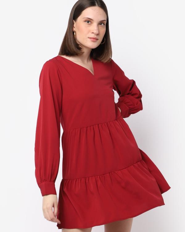 v neck tiered dress