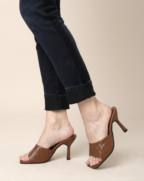 quilted open toe heels