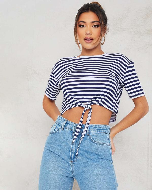 Striped CrewNeck Crop Top with Knot JioMart
