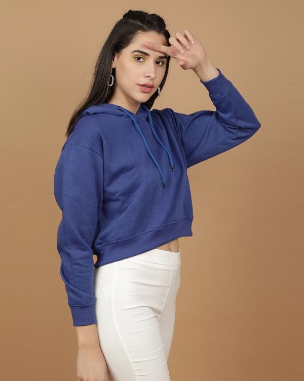 Crop Hoodie with Ribbed Hems - JioMart