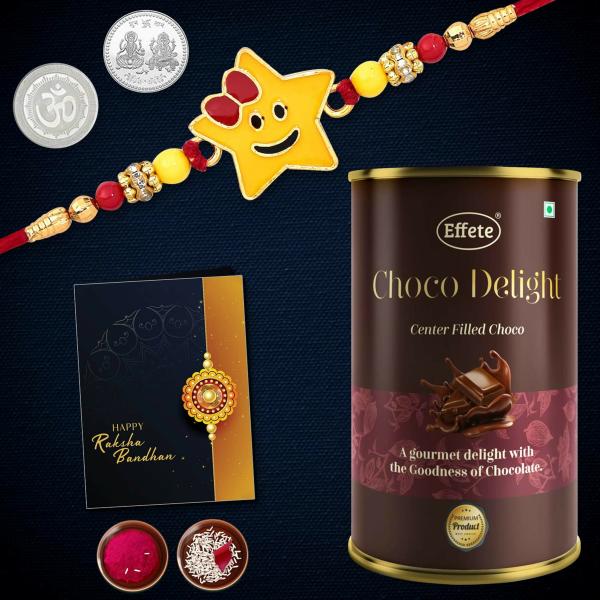 Deodap Multicolor Rakhi With Chocolates, Roli Chawal, Pair Of Pooja