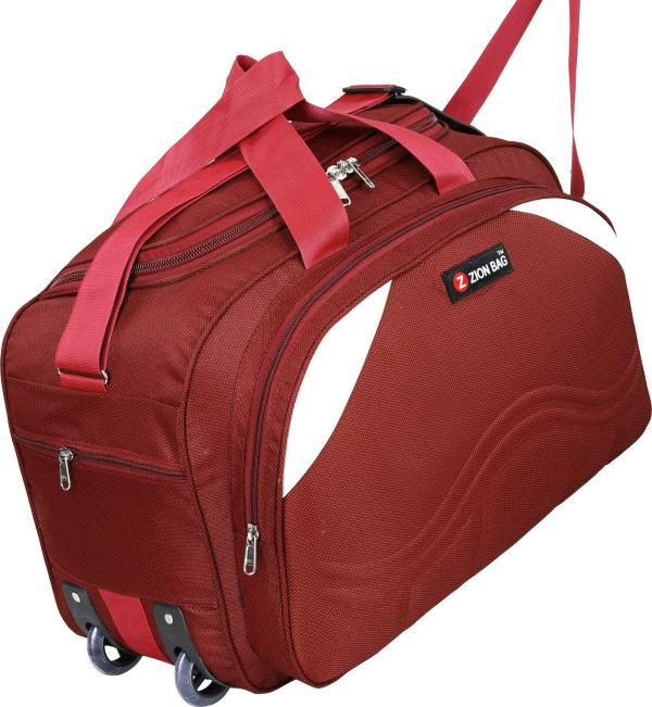 Zion Bag Red Polyester Waterproof Strolley Duffel Bag With Two Wheels