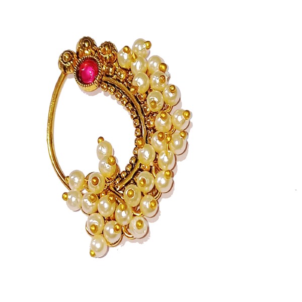 Traditional Golden Ethnic Bridal Maharashtrian Nose Ring/Nath without
