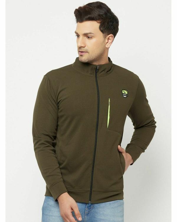 Glito Olive Solid DryFit Regular Fit Sports Wear Jacket/Upper For Men