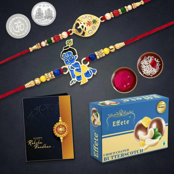 Deodap Multicolor Rakhi With Chocolates, Roli Chawal, Pair Of Pooja