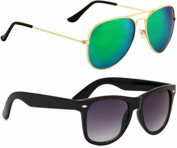 Elgator UV Protection Wayfarer And Aviator Full Frame Black And Green Sunglasses For Men And