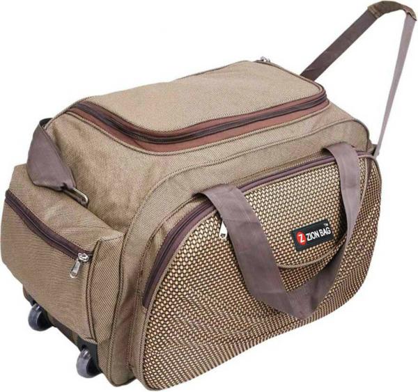 Zion Bag Brown Polyester Waterproof Strolley Duffel Bag With Roller