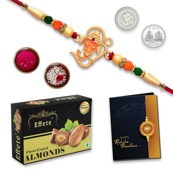 Deodap Multicolor Rakhi With Chocolates, Roli Chawal, Pair Of Pooja