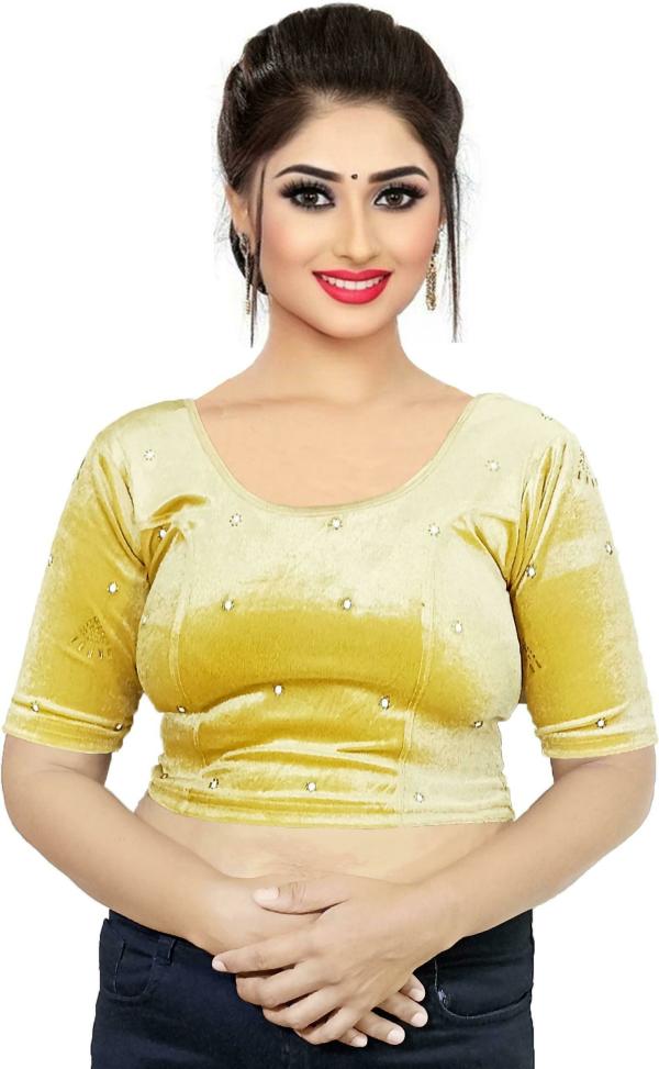 PU Fashion Women Gold Embroidered Velvet Blouse JioMart