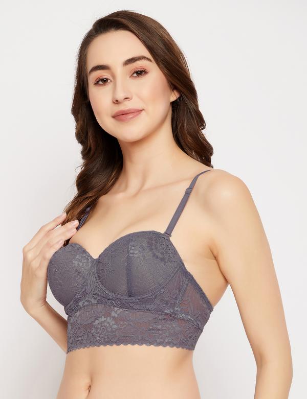 Clovia Grey Solid Lace Bras JioMart