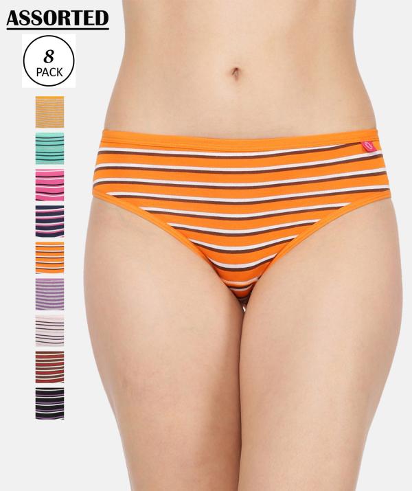 Dollar Missy Women Outer Elastic Stripes Assorted Pack of 8 Lycra