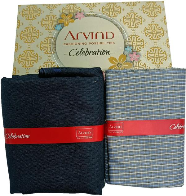 Arvind Men Blue Checkered Cotton Shirt And Trouser Fabric - JioMart
