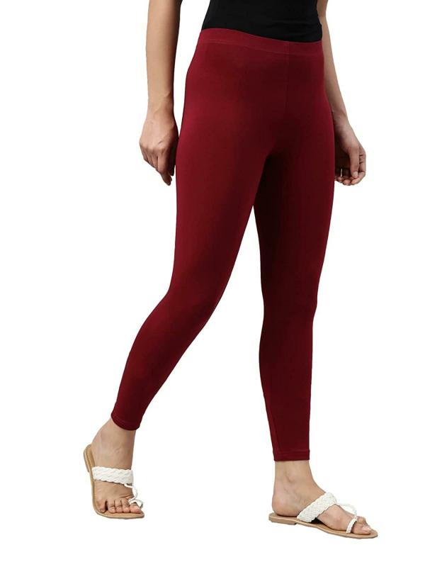 Go Colors Women Maroon Solid Stretch Leggings JioMart