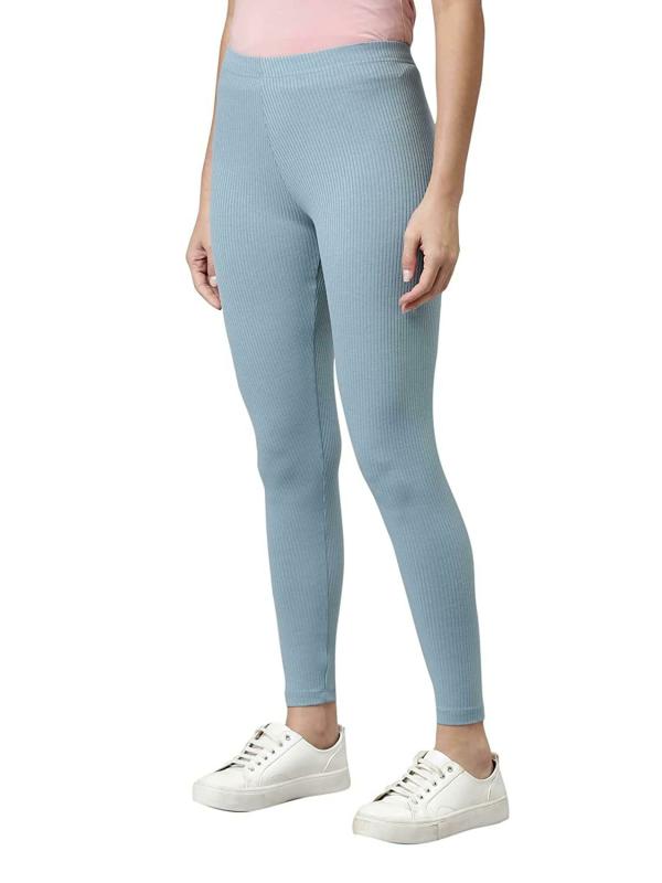 Go Colors Women Light Blue Solid Stretch Leggings JioMart