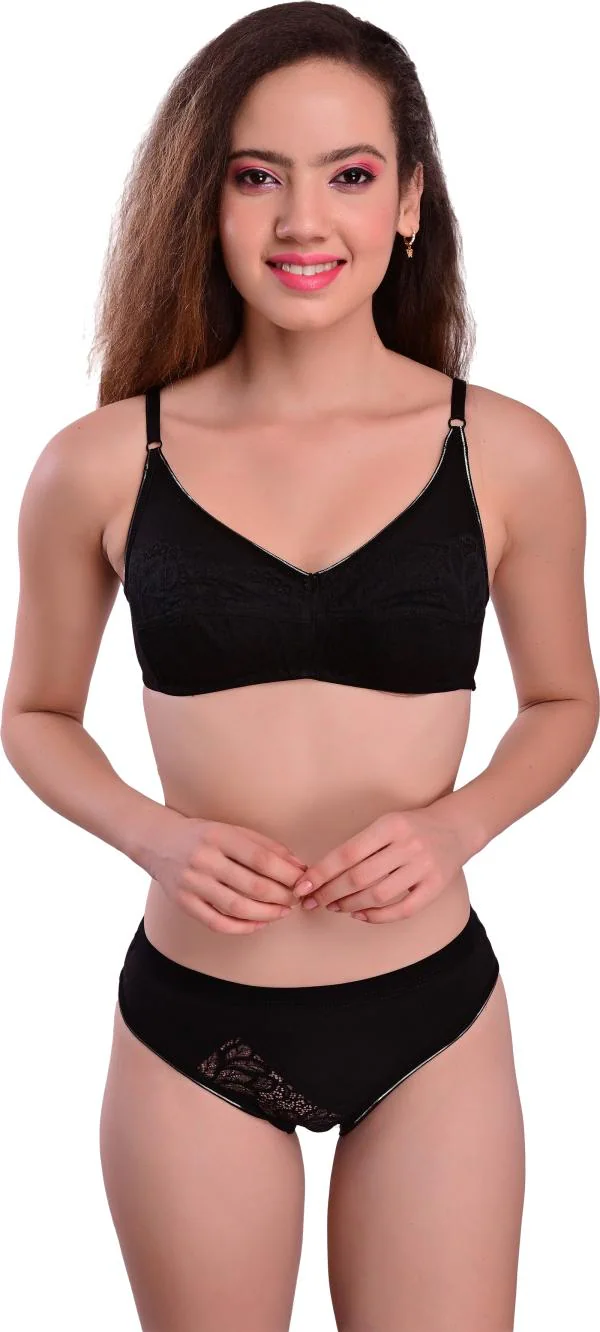 StyFun Women Black Floral Cotton Blend Single Bra & Panty Set JioMart