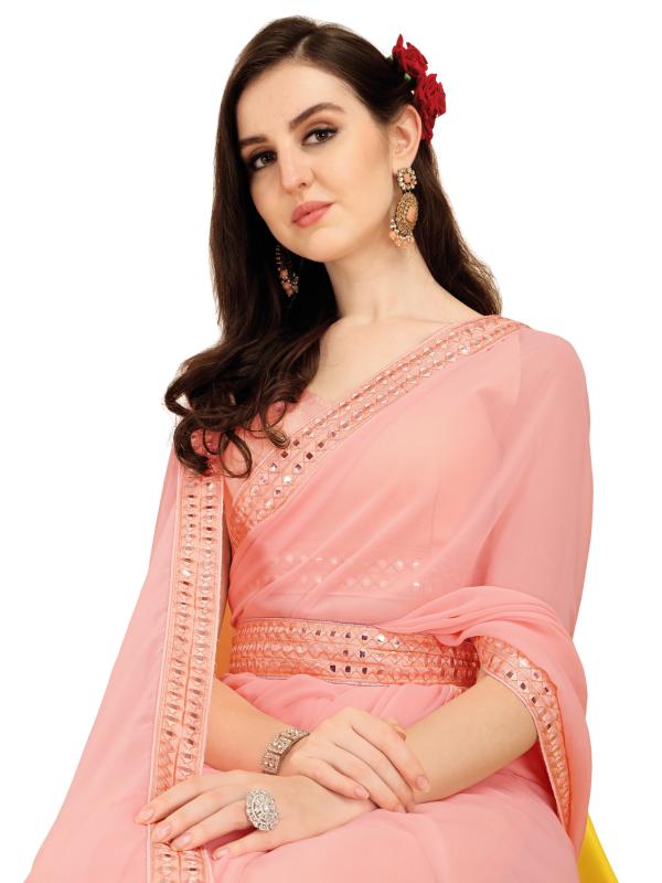Ethnic Junction Embellished Mirror Lace work Saree with